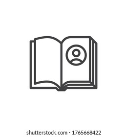 Icono de línea de libro de contactos. signo de estilo lineal para concepto móvil y diseño web. Icono de vector de contorno de libro personal. Símbolo, ilustración del logotipo. Gráficos vectoriales