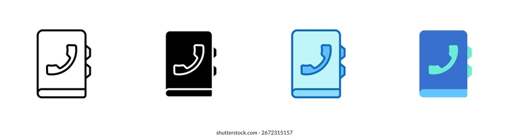 Contact Book Multiple Style Icon Sheet Design Vector - Notebook with phone symbol and tabs, representing address book or stored contact list