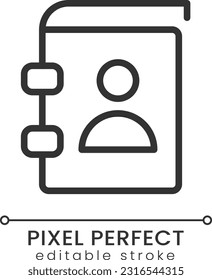 Contact book pixel perfect linear icon. Phone numbers and address. Website and application. Thin line illustration. Contour symbol. Vector outline drawing. Editable stroke. Poppins font used