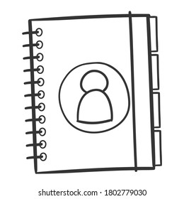 Contact Book Secretary Traditional Doodle. Icons Sketch Hand Made. Design Vector Line Art.