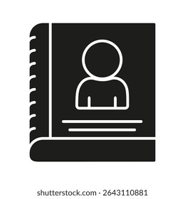 Ícone Sólido do Livro de Contatos. Informações Pessoais, Catálogo De Endereços E Símbolo De Silhueta De Gerenciamento De Contatos. Ferramenta De Rede E Comunicação. Ilustração de vetor isolada.