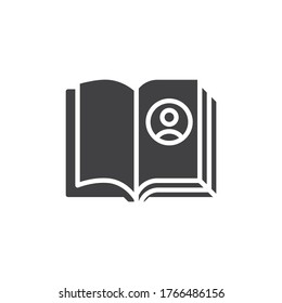 Kontaktieren Sie das Vektorsymbol des Buches. volles Flachzeichen für mobiles Konzept und Webdesign. Persönliches Buch-Glyphsymbol. Symbol, Logo-Abbildung. Vektorgrafik