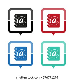 contact book - vector icon; map pointer;  message bubble