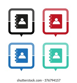 Contact book - vector icon; map pointer;  message bubble