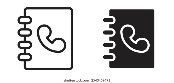 Icono de Vector del libro de contacto fijado en negro.