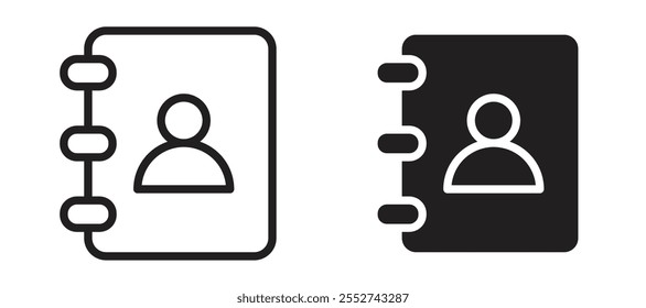 Conjunto de iconos de Vector de libro de contacto estilo relleno y delineado negro.
