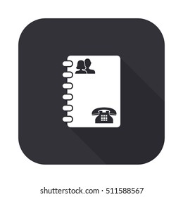 Contact book vector icon - squared button  with long shadow