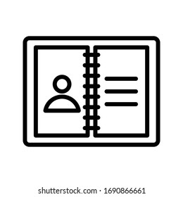 icono de línea delgada del vector del libro de contactos 