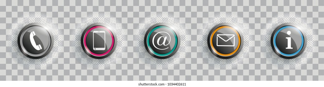 Contact buttons with halftone on the checked background. Eps 10 vector file.