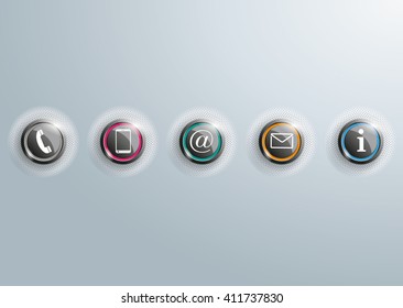 Contact buttons with halftone on the gray background. Eps 10 vector file. 