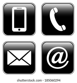 Contact buttons set - email, envelope, phone, mobile icons.