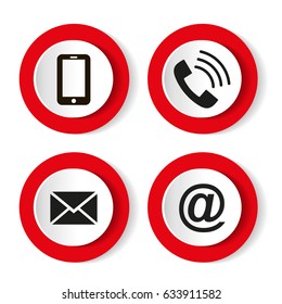 Contact buttons set - email, envelope, phone, mobile icons.  Vector illustration