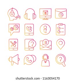 contact and call center icons, red line design