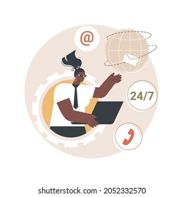 Contact center abstract concept vector illustration. Customer service point, customer relationship management, market research, user support and telemarketing, receiving enquiry abstract metaphor.