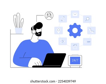 Contact center abstract concept vector illustration. Customer service point, customer relationship management, market research, user support and telemarketing, receiving enquiry abstract metaphor.