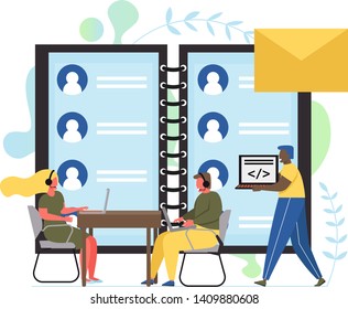 Contact center, vector flat style design illustration