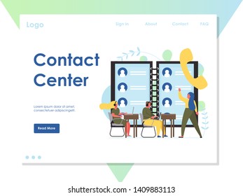 Contact center vector website landing page design template