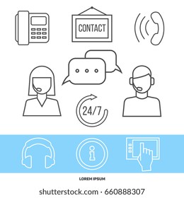 Contact centre or online support concept with line icons. Help , online for customer, vector illustration