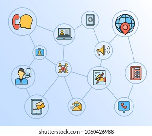 contact and communication concept network diagram in blue background
