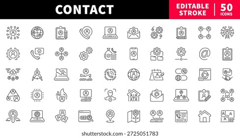 Contact and communication editable line icons set. messaging and network symbols