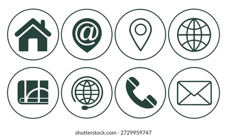 Conjunto de iconos de contacto y comunicación con teléfono de correo electrónico doméstico