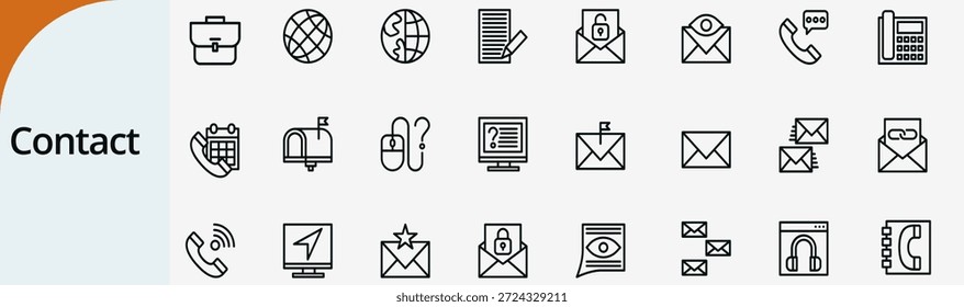 contact and communication line icon set, business support vector design