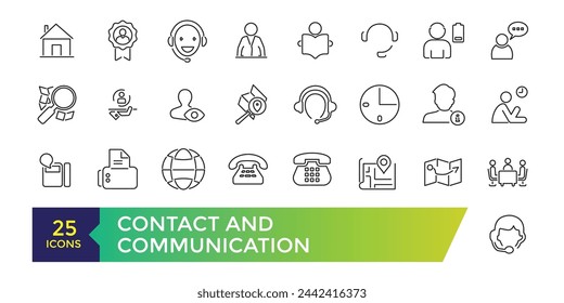 Contact and communication line icons set vector illustration. imple Set of Message Related Vector Line Icons. Contains such Icons as Conversation, SMS, Notification.