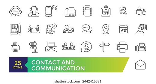 Contact and communication line icons set vector illustration. imple Set of Message Related Vector Line Icons. Contains such Icons as Conversation, SMS, Notification.