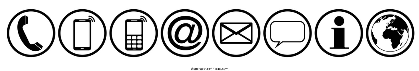 contact communication vector icon symbol button set black white