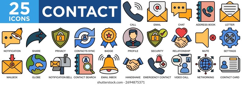 contacto, comunicación, Web, móvil, internet, email icon set. Colección de iconos de contorno. Ilustración vectorial simple	
