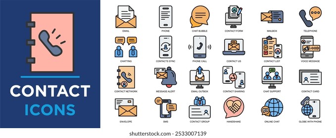 contact, communication, website, mobile, mail, web icon set. Outline icons collection. Simple vector illustration