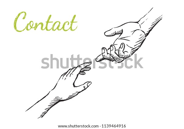 接触 コンセプトアトリースケッチ ベクター手描きのイラスト 女が男の手に手を伸ばす のベクター画像素材 ロイヤリティフリー