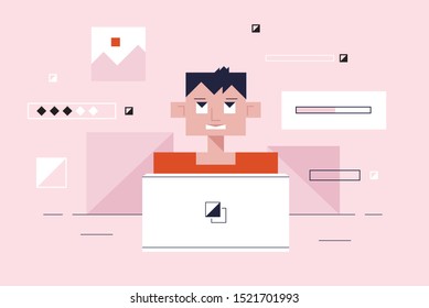 Contact Concept, Image Uploading Landing Page and web design, Geometrics Minimalist eye-catching flat design, High-quality premium vector Illustration