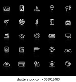 Contact connection line icons with reflect on black background, stock vector