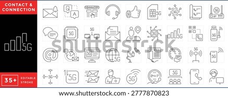 Contact and Connection related 36 line icons set. Vector editable stroke.
