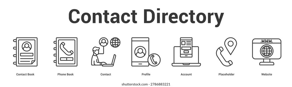 Contact Directory web banner icon set vector illustration concept for business with icon of Contact Book, Phone Book, Contact, Profile, Accou.