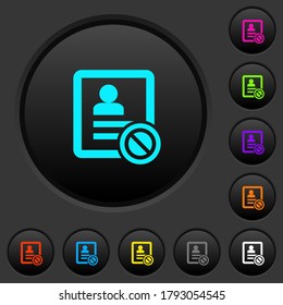 Contacte con botones de inserción oscuros desactivados con iconos de color vívido en fondo gris oscuro