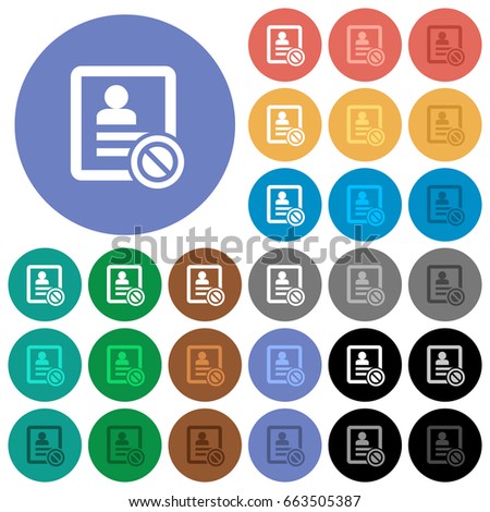 Contact disabled multi colored flat icons on round backgrounds. Included white, light and dark icon variations for hover and active status effects, and bonus shades on black backgounds.