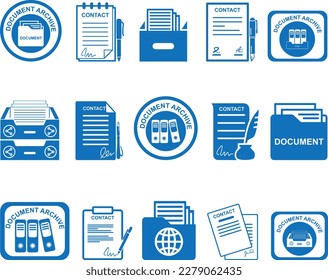 Contact and document icon set, business contact icon set blue vector