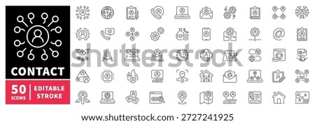 Contact editable line icons set: linear communication and connection symbols