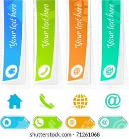 Contact element set for design - email, home, phone. Sticker set.