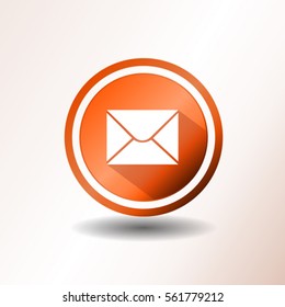 Contact Email Icon In Flat Design/
Illustration of a flat design contact email icon on orange and grey background