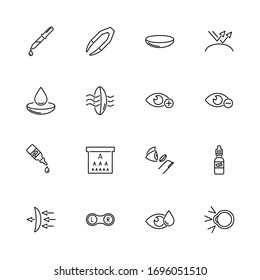 Contact Eye Lens, Optometry outline icons set - Black symbol on white background. Contact Eyes Lens Simple Illustration Symbol - lined simplicity Sign. Flat Vector thin line Icon - editable stroke