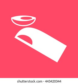 Contact Eye Lens  white icon on magenta color background. Eps-10.