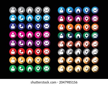 contact flat icon set in different colors , gradients and metal colors All in one vector , multi colors