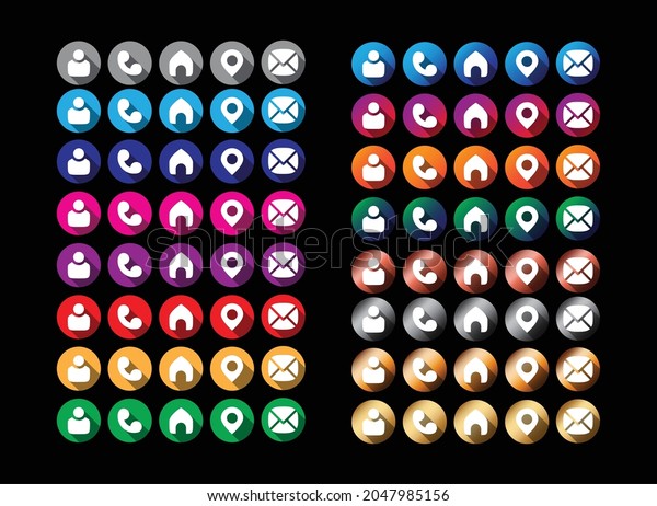 contact flat icon set in\
different colors , gradients and metal colors All in one vector ,\
multi colors