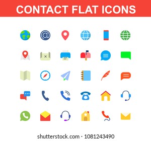 Contact flat vector icons.24x24 grid. Pixel Perfect.