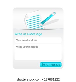Contact form with light paper and blue ballpoint. Element for websites and mobile applications.
