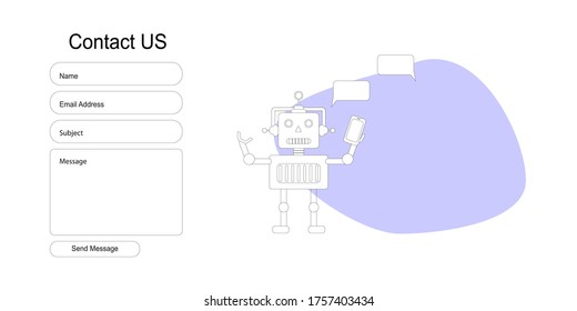 Contact Form In Template For Web And Landing Page, Illustration For Support, Assistance, Call Center.