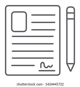 Contact form thin line icon, blank and register, document sign, vector graphics, a linear pattern on a white background, eps 10.